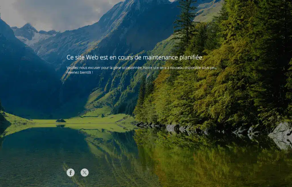 Page affichée sur le site avec un plugin de maintenance activé